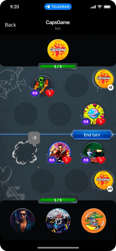 CapsGame solo battle with caps on the playing field
